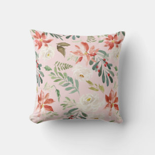 Almofada Aquarela Flores De Inverno Holly Berries Patternad