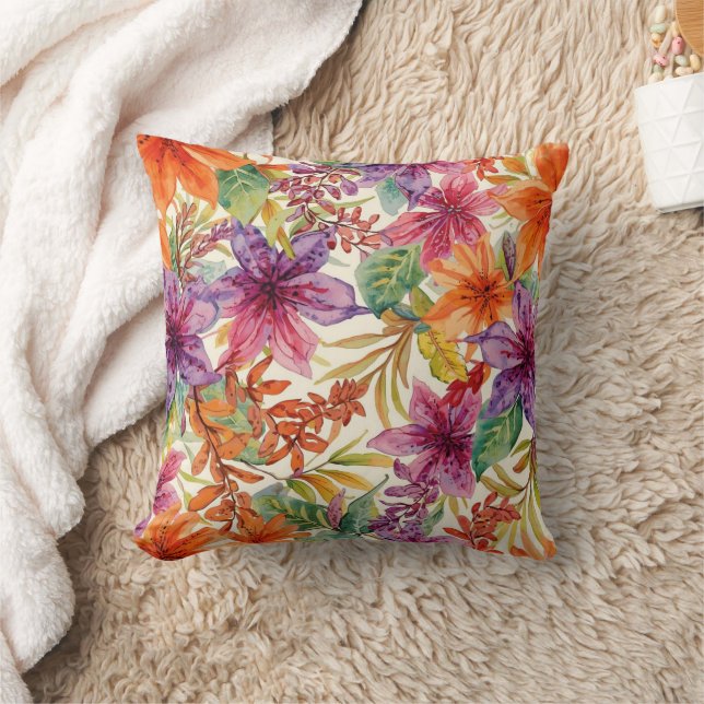 Almofada Aquarela Flores Elegantes de Verão Tons Vibrantes (Cobertor)