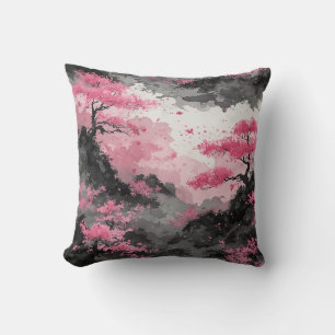 Almofada Aquarela Japonesa Flor de Cerejeira Rosa