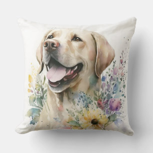 Almofada Aquarela Labrador Retriever Dourado e Flores
