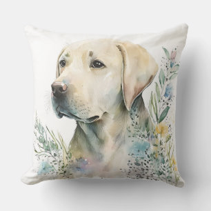 Almofada Aquarela Labrador Retriever Dourado e Flores