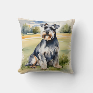 Almofada Aquarela Miniatura Schnauzer - Impressão de Arte C