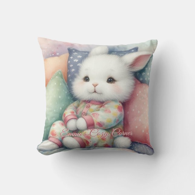 Almofada Aquarela Moderna Coelhinho Fofo Personalizado (Frente)