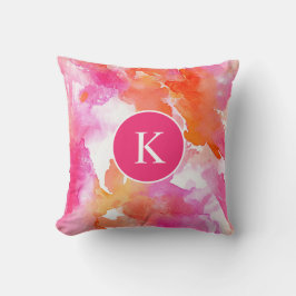 Almofada Aquarela Monograma Rosa Laranja Abstrato