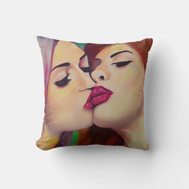 Almofada Aquarela Orgulho Duas Mulheres Compartilham um Bei (Frente)