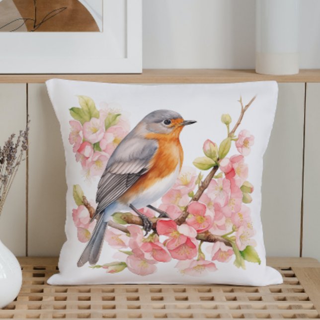 Almofada Aquarela Pássaros e Flores da Primavera (Criador carregado)