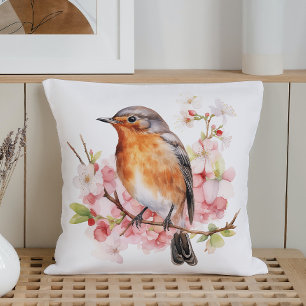 Almofada Aquarela Pássaros e Flores da Primavera