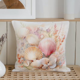 Almofada Aquarela Pastéis Conchas Marinhas