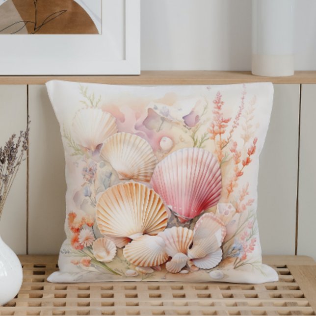 Almofada Aquarela Pastéis Conchas Marinhas (Criador carregado)