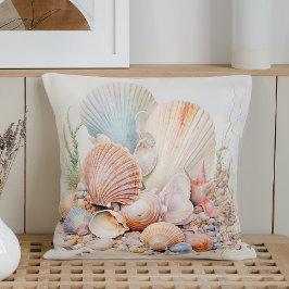 Almofada Aquarela Pastéis Conchas Marinhas