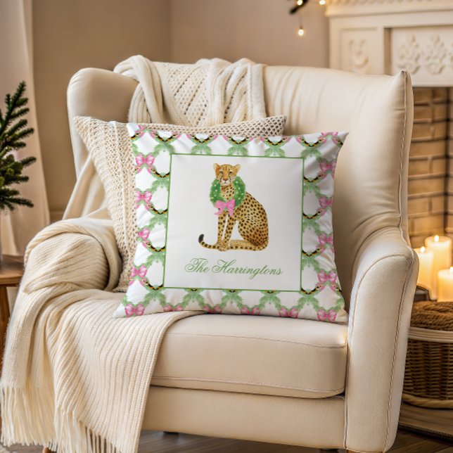 Almofada Aquarela Preppy Leopardo Natal (Criador carregado)