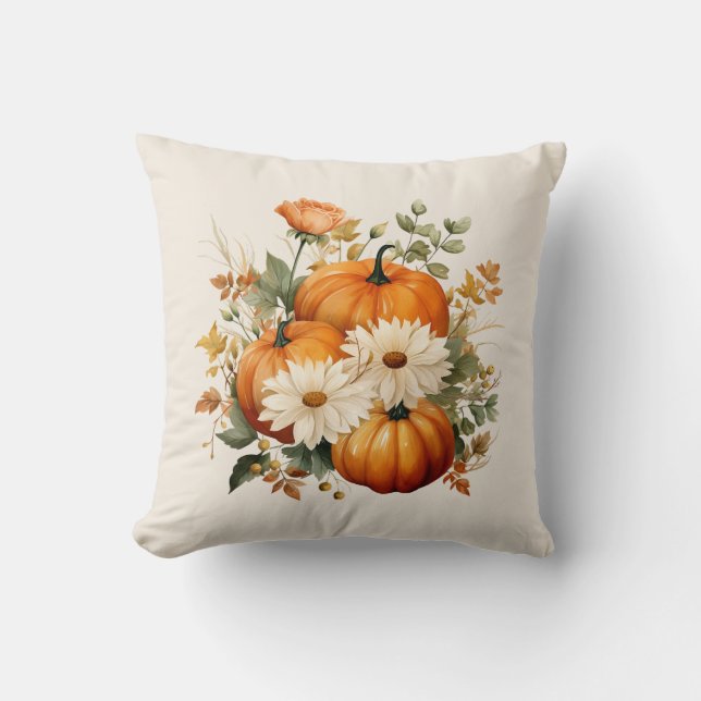 Almofada Aquarela Pumpkin Floral outono outono outono (Frente)