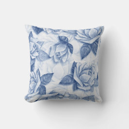 Almofada Aquarela Rosa Azul - Decoração Floral Elegante