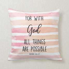 Almofada aquarela rosa com Deus todas as coisas são possíve
