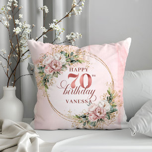 Almofada Aquarela Rosa Floral Dourado Eucalipto Arte 70º