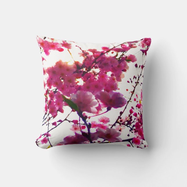 Almofada Aquarela rosa floral primavera | Árvore em flor    (Frente)