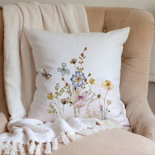 Almofada Aquarela Rosa prensada e seca Flores selvagens