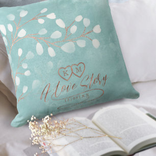 Almofada Aquarela Snowdrops Casamento Turquesa/Cobre ID726