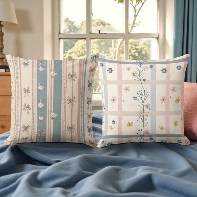 Almofada Aquarela Suave Gansos e Floral Frente e Verso (Criador carregado)