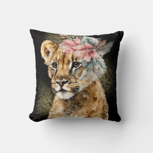 Almofada Aquarela Tigre Arte Floral (Frente)