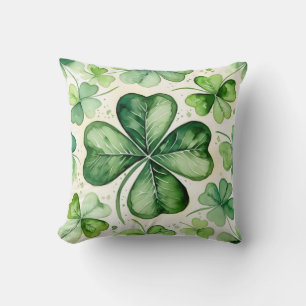 Almofada Aquarela Trevo de Quatro Folhas Shamrock Irlandês 