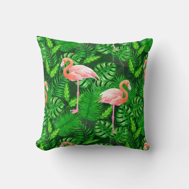 Almofada Aquarela tropical Flamingo (Frente)