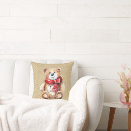 Almofada Aquarela Urso De Teddy De Inverno Nas Bolinhas