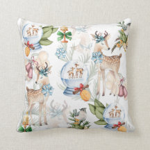 Aquarela, veado e pássaro de inverno