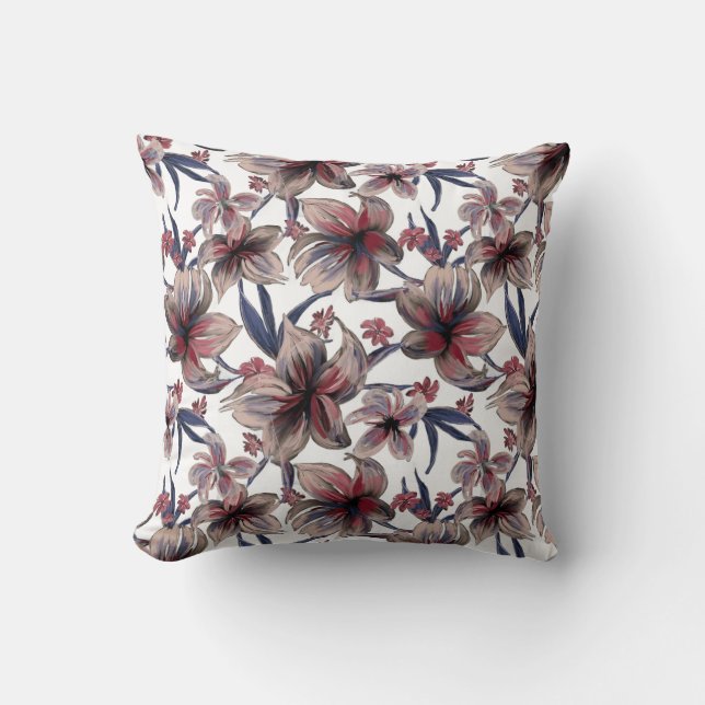 Almofada Aquarelas Crimson Floral em Branco (Frente)
