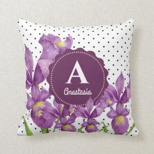 Almofada Aquarelas Purple Iris Bolinhas Pretas