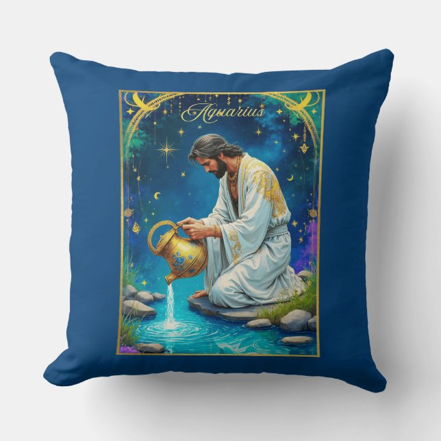 Almofada Aquarius Zodiac Sign Under a Starry Sky (Frente)