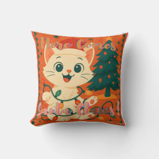 Almofada Aqui vem o Papai Noel! Gato do Papai Noel engraçad