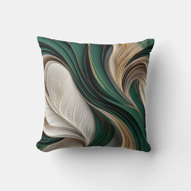 Almofada Ar de Ouro – Esmeralda & Ouro Abstrato Fluido (Frente)