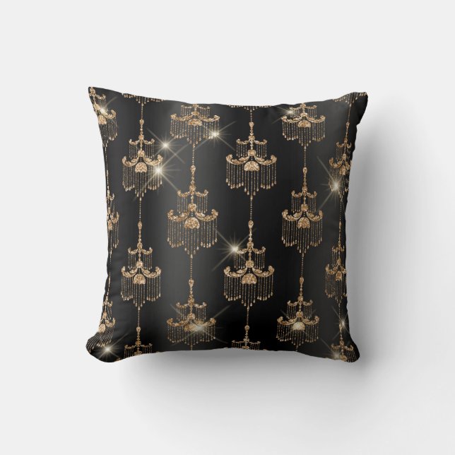 Almofada Arandelas Glam com Folha de Ouro e Brilho Preto (Frente)