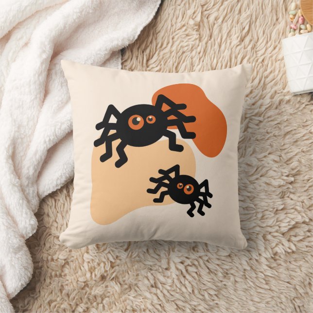 Almofada Aranhas Negras Assustadoras e Formas Laranja Blob  (Cobertor)