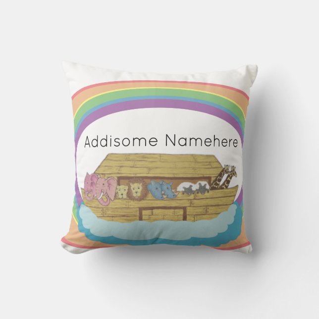 Almofada Arca do Rainbow Noah no nome personalizado branco (Frente)