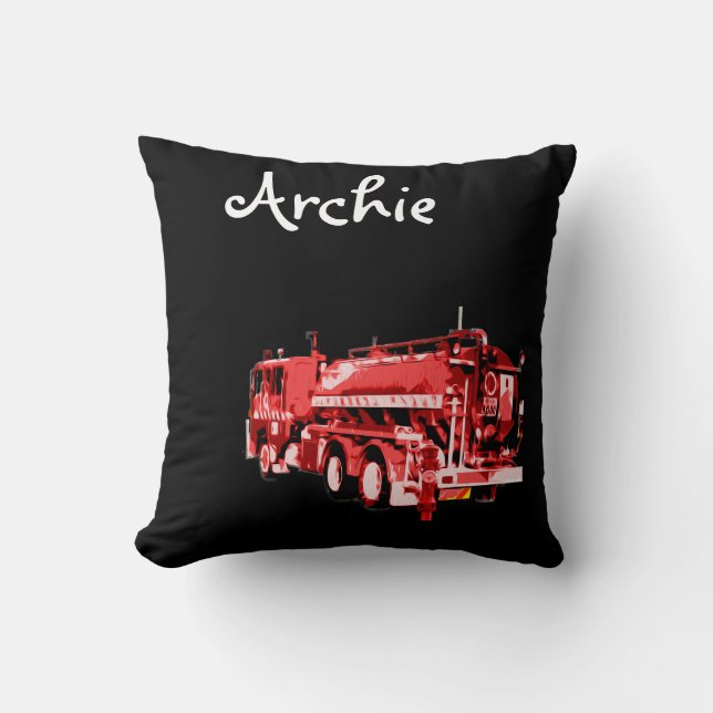 Almofada Archie Name Com Caminhão De Fogo Vermelho, (Frente)