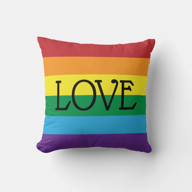 Almofada Arco-íris 6 cores, Texto preto AMOR personalizável (Frente)