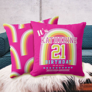 Almofada Arco-íris Aniversário de 21 anos Rosa Quente