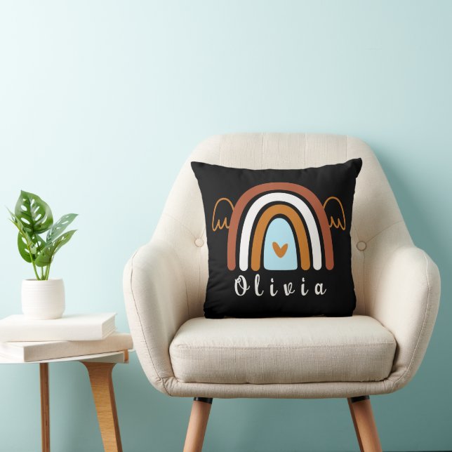 Almofada Arco-íris Cute Boho com Nome Personalizado (Cadeira)