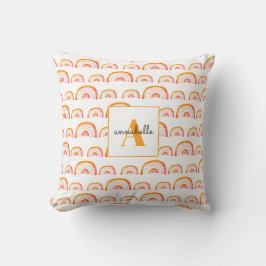 Almofada Arco-íris de Aquarela Laranja Monograma Moderno