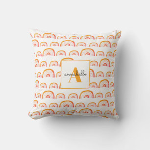 Almofada Arco-íris de Aquarela Laranja Monograma Moderno