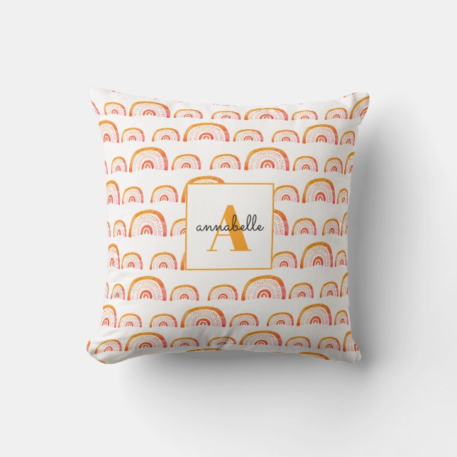 Almofada Arco-íris de Aquarela Laranja Monograma Moderno (Frente)