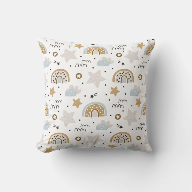 Almofada Arco-Íris Escandinavo Boho com estrelas (Frente)