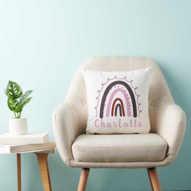Almofada Arco-Íris Minimalista Boho Com Nome Personalizado (Cadeira)