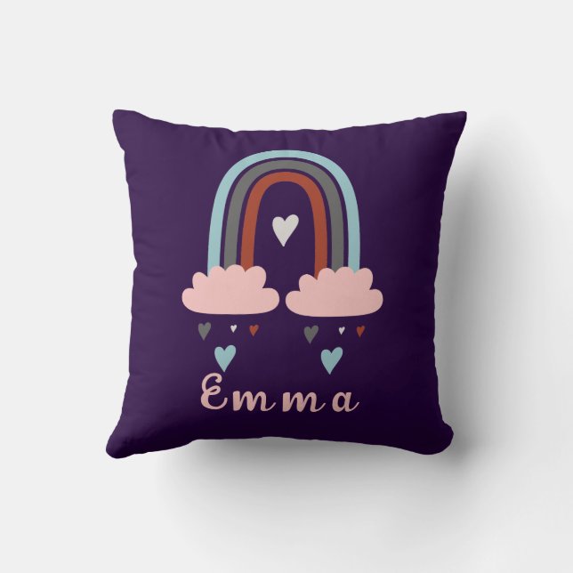 Almofada Arco-Íris Moderno Boho com Nome Personalizado (Verso)