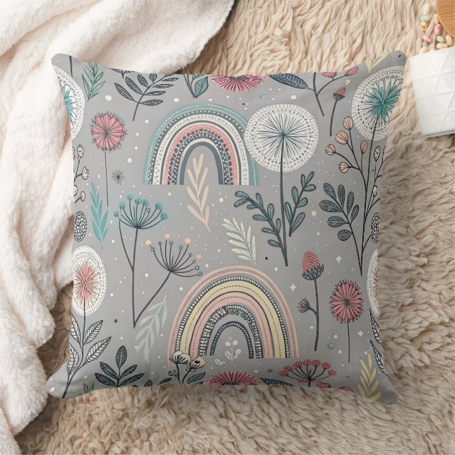 Almofada Arco-Íris Whimsical e Botânica (Cobertor)