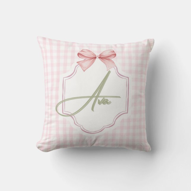 Almofada Arco rosa personalizado Ava e Impressão Gingham (Frente)