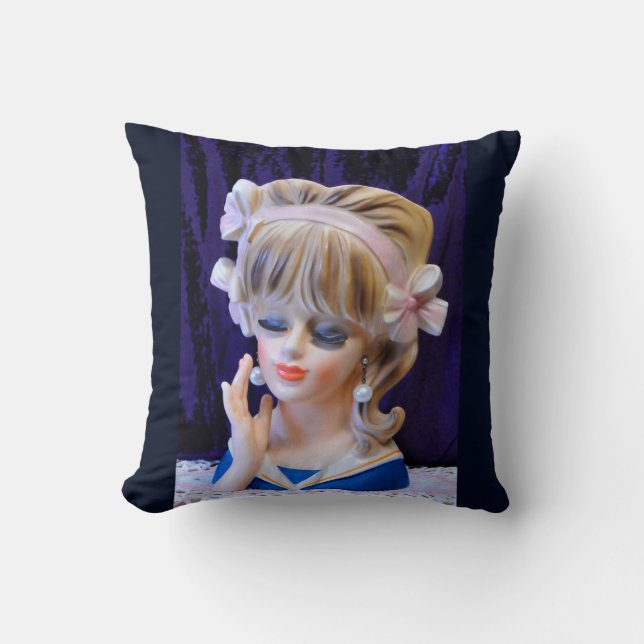 Almofada Arcos bonitos do rosa da boneca do vaso da cabeça (Frente)