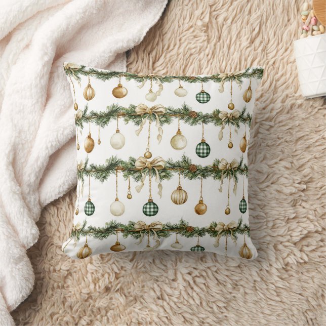 Almofada Arcos Marrons Rústicos Creme Verde Natal   (Cobertor)